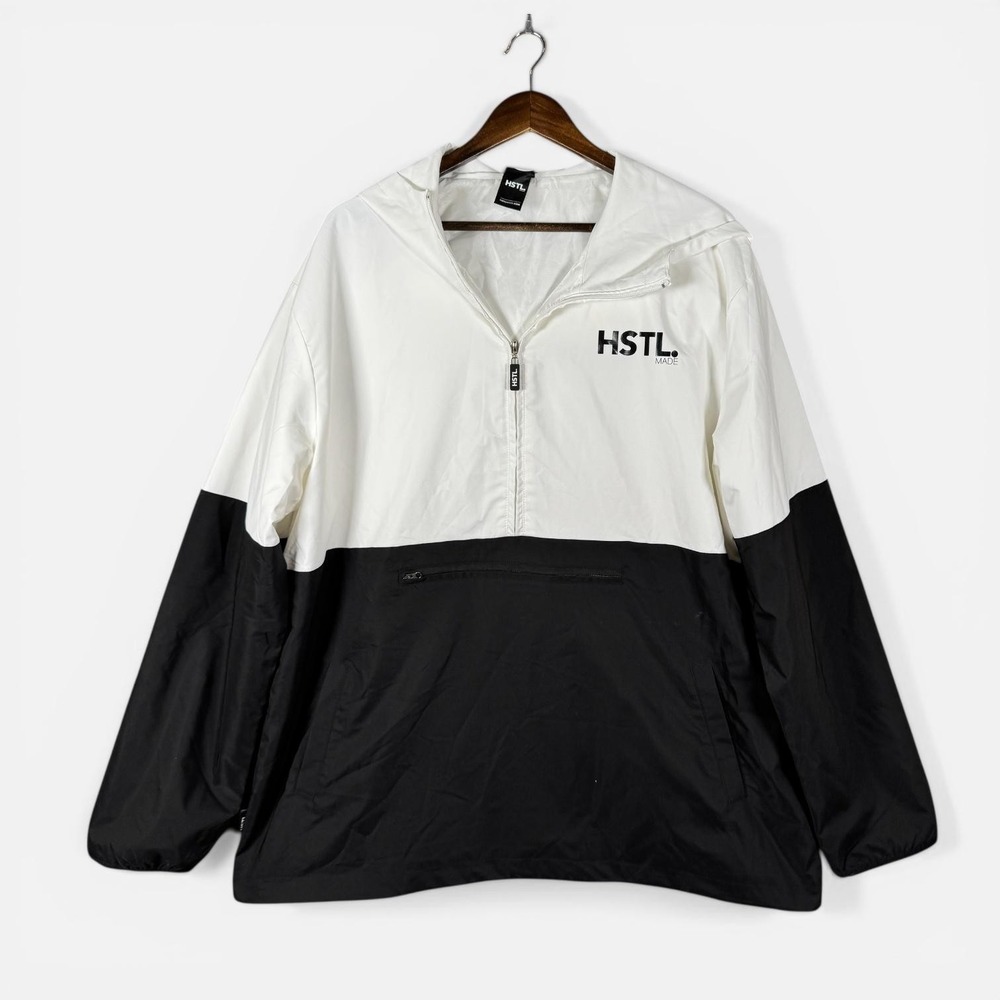 HSTL MADE Jacket Mens 2XL Black White Colorblock Hooded 1/2 Zip Windbreaker